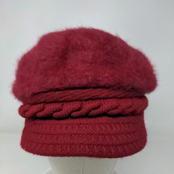 Race Ready Knit Newsboy Beanie Hat Red One Size Blank Fuzzy Polyester - Picture 2 of 8